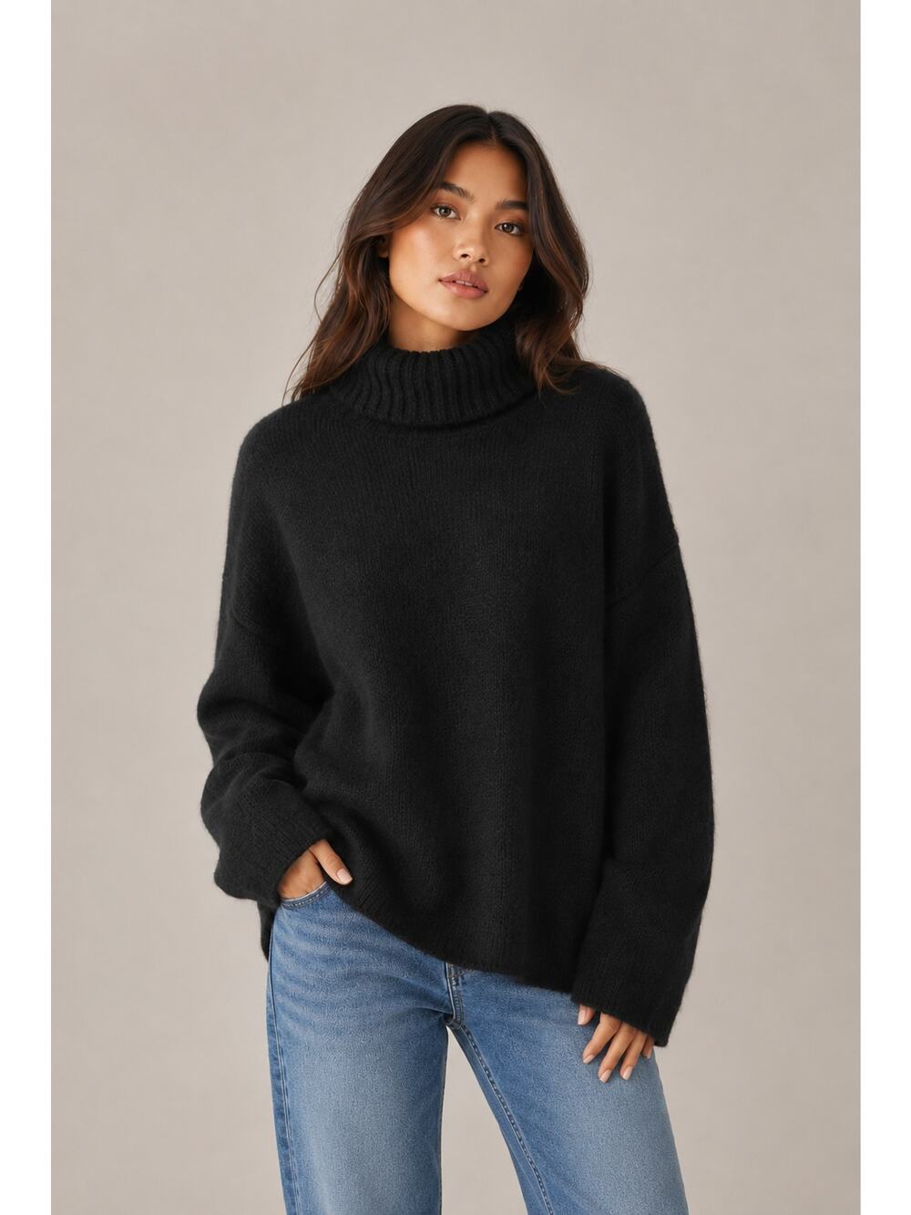 Princess Polly Oversized Black Turtleneck Sweater – Size S/M